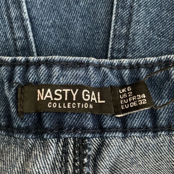 Nasty Gal Collection Wide Leg Jeans Women Size 2 Blue Patch Pocket - Picture 3 of 11